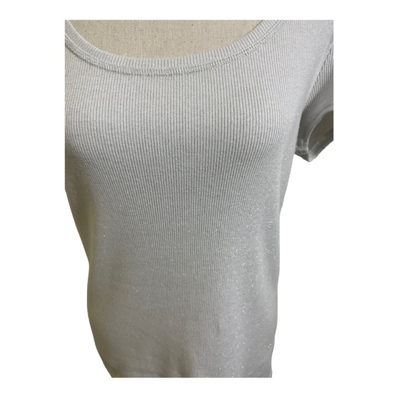 White House black market fitted ribbed round neckline white with glitter… - Picture 2 of 9